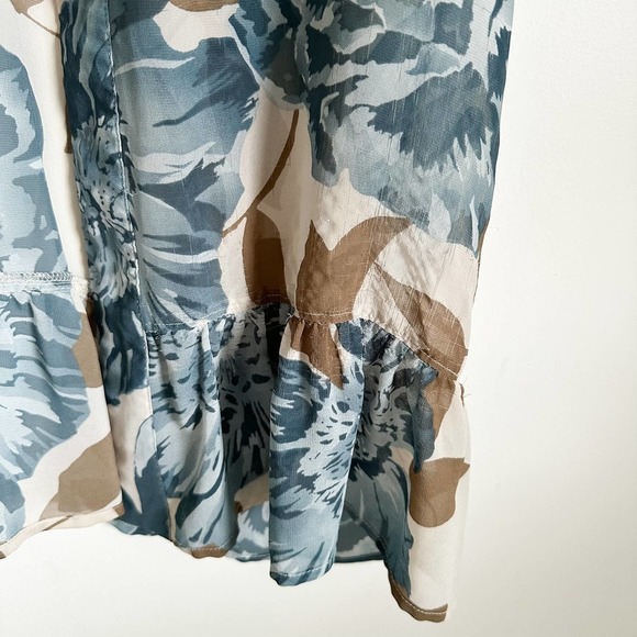 Anthropologie E by Eloise Blue Cream Floral Ruffle Trim Sheer Kimono Robe XS S - Picture 13 of 13